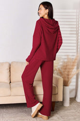 Stay Cozy Ribbed Hooded Top & Straight Pants Set, Outfit Sets, $ 35.00, A Moment Of Now™